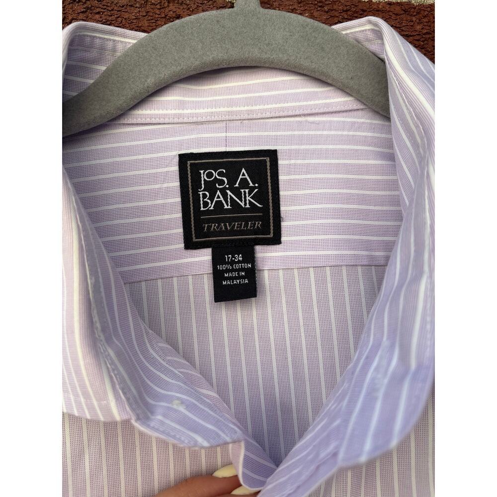 Jos A Bank Traveler Dress Shirt 17 34 Purple White Stripe 100% Cotton Mens - Picture 4 of 12